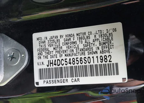 2006 Acura Rsx from USA, damaged, VIN JH4DC54856S011982